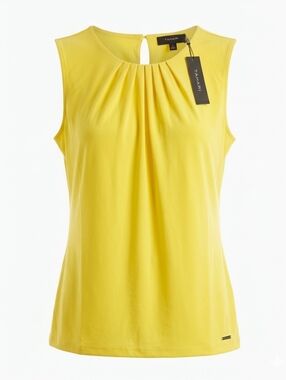 Tahari Bright Yellow Pleated Neck Sleeveless Camisole